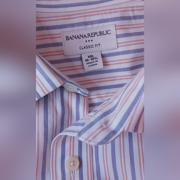 Banana Republic Men's Long-Sleeve Dress Shirt Size XL Stripes Blue White Orange - Picture 8 of 13